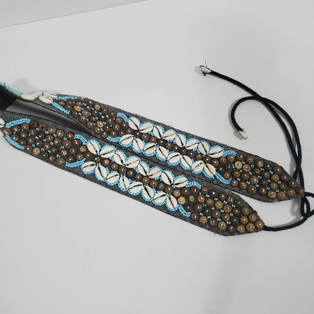 Vintage African Tribal Beaded‎ Cowrie Shell Belt Strap Boho Festival Waist Tie